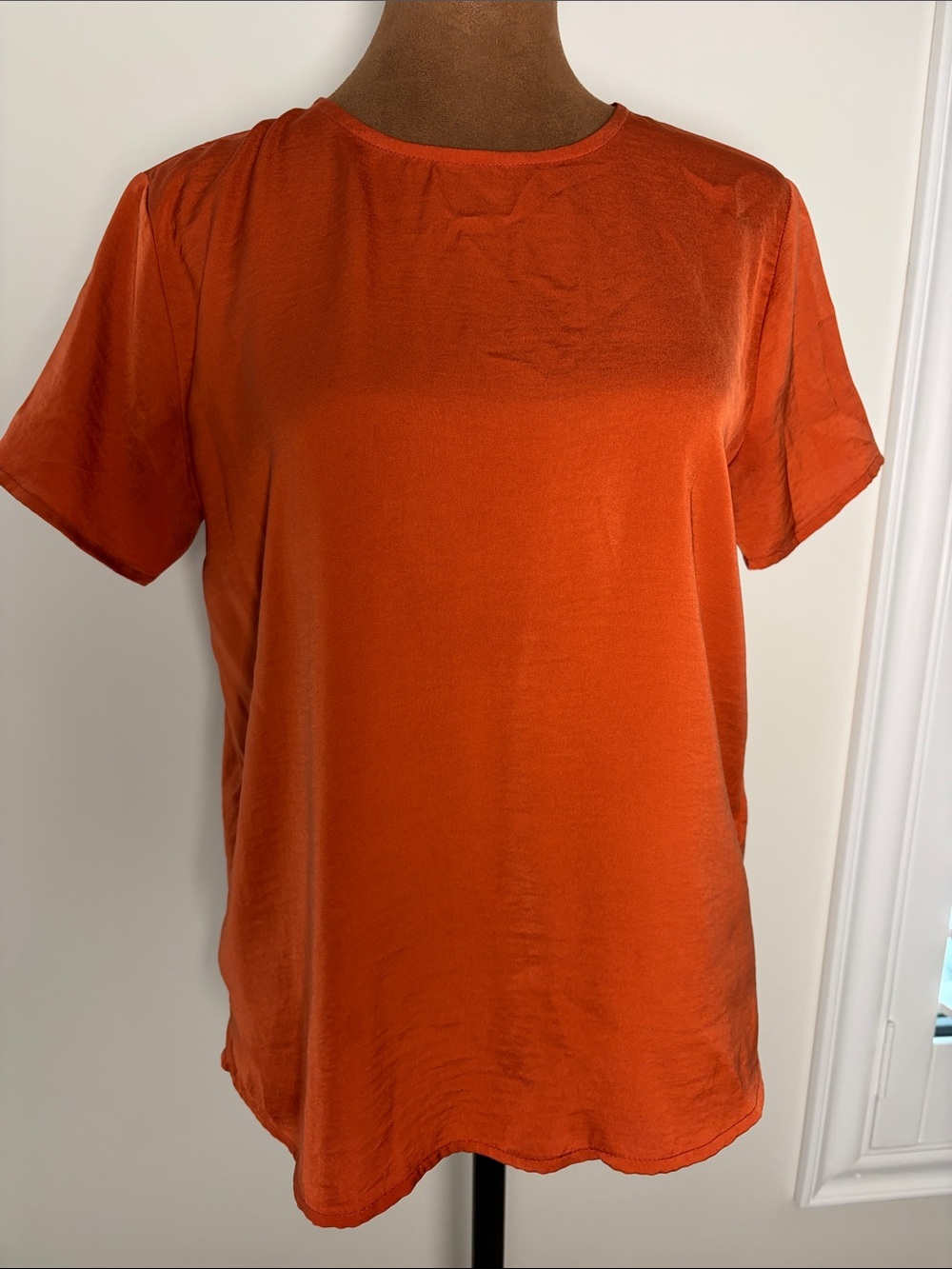 Banana Republic Short Sleeve Satin Tee in Bright Orange